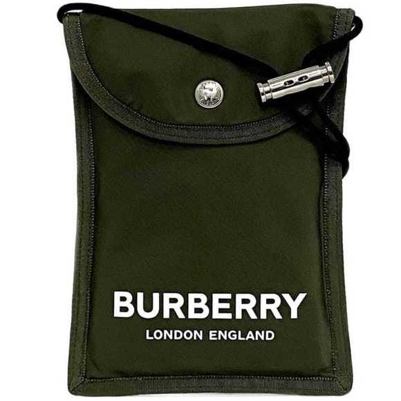 Burberry Sacoche Shoulder Bag Khaki Green Pochette Nylon Phone Flap Unisex Compa - Picture 1 of 10